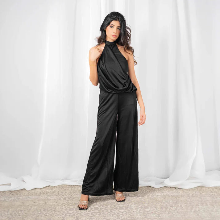Curvy Ware Stripes Shoulder Wide Legs Jumpsuit For Women's (Imported)