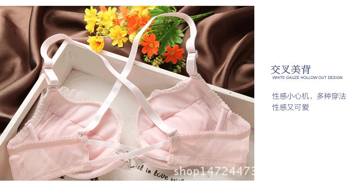 Japanese sexy lace back diamond front button underwear women's bra suit