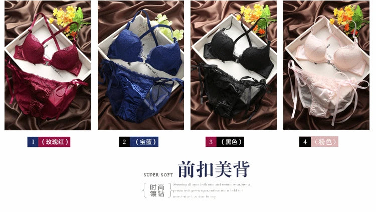 Japanese sexy lace back diamond front button underwear women's bra suit