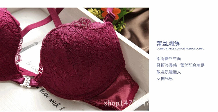 Japanese sexy lace back diamond front button underwear women's bra suit