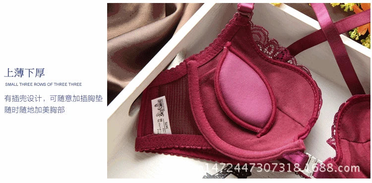 Japanese sexy lace back diamond front button underwear women's bra suit