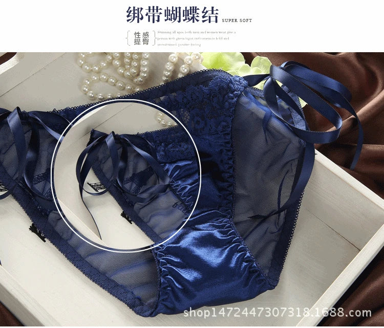 Japanese sexy lace back diamond front button underwear women's bra suit