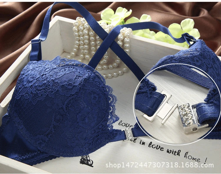 Japanese sexy lace back diamond front button underwear women's bra suit