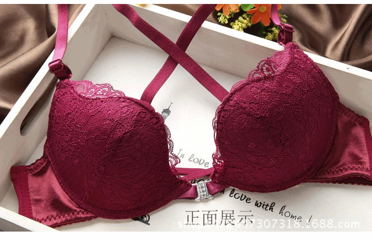 Japanese sexy lace back diamond front button underwear women's bra suit