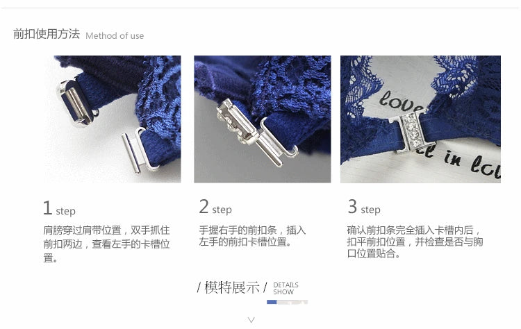 Japanese sexy lace back diamond front button underwear women's bra suit