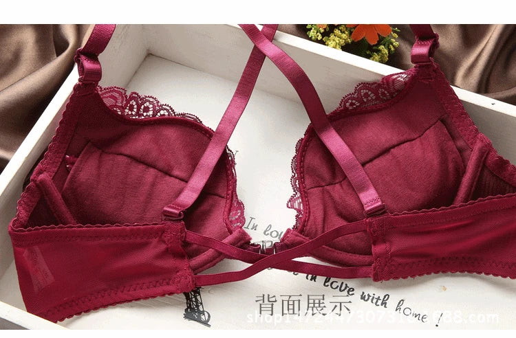 Japanese sexy lace back diamond front button underwear women's bra suit