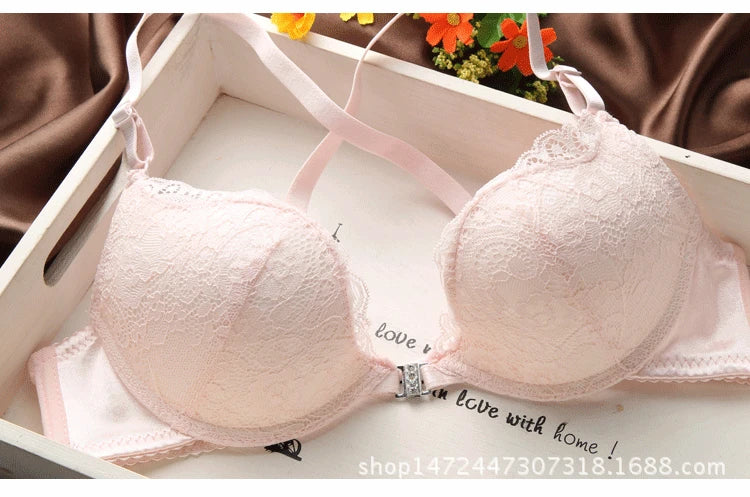 Japanese sexy lace back diamond front button underwear women's bra suit
