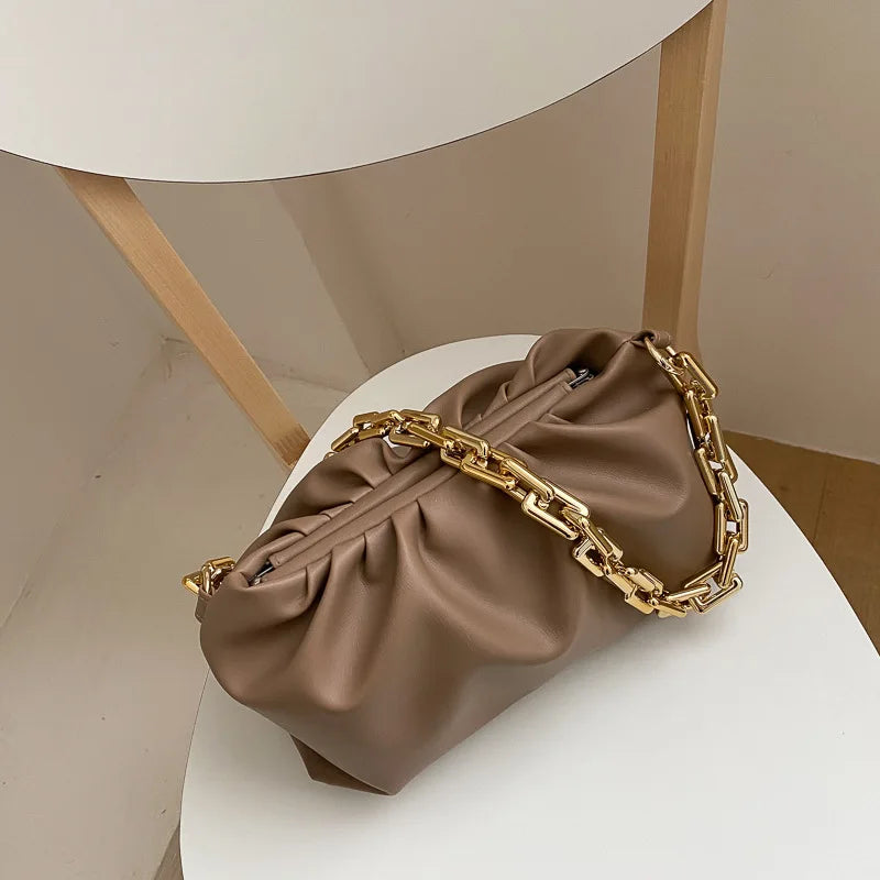 Gold Chain Shoulder Bags for Women 2020 Solid Color Luxury Cloud Bag Female Crossbody Messenger Handbags Lady Party Clutch