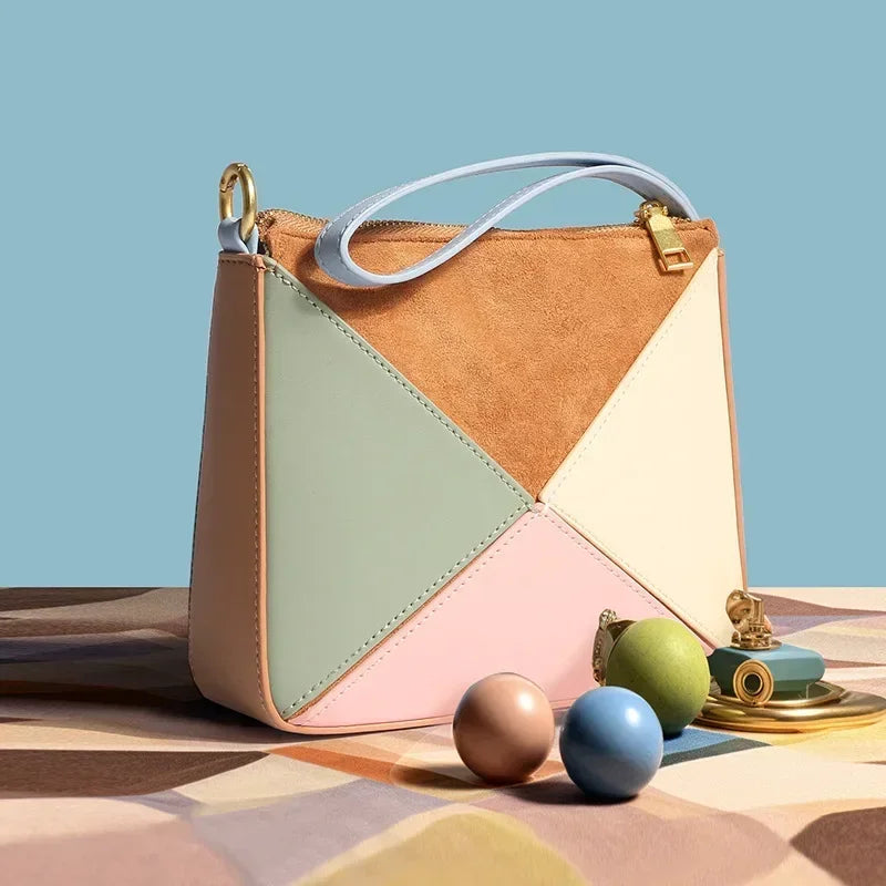 Turkey Style Designer Fold Trianglewomen's Handbag Winter Patchwork Candy Color Versatile Unique Leisure Female Bags