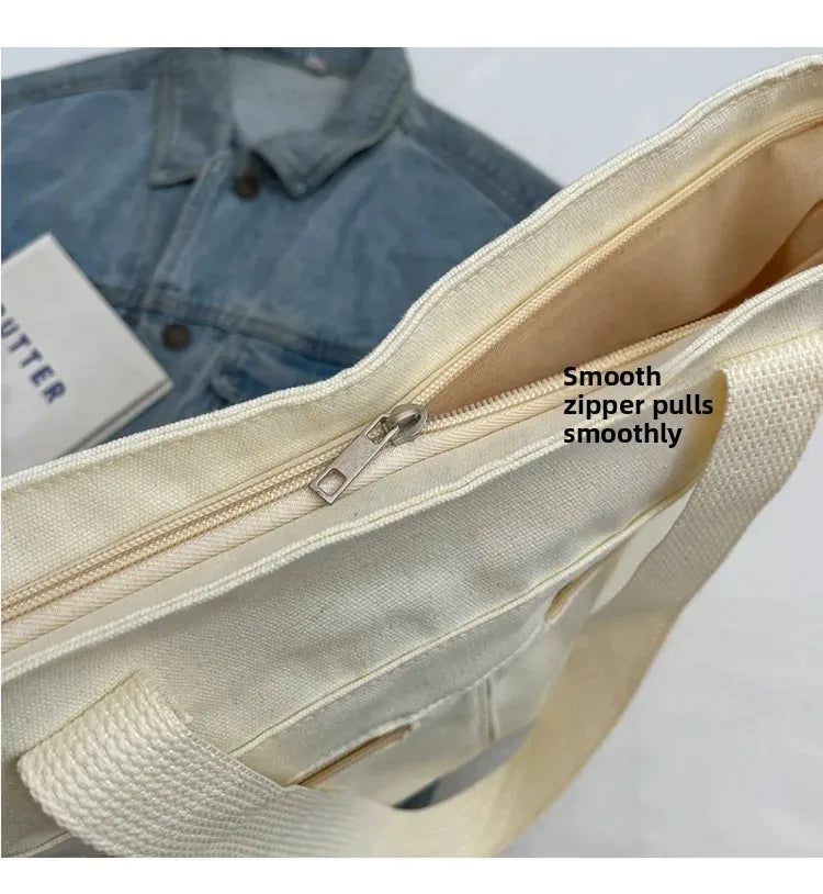 Women's Casual Canvas Shoulder Bag Multi-Pocket Vintage Forest System Practical Large Capacity Tote Bag Bucket Shape Zipper