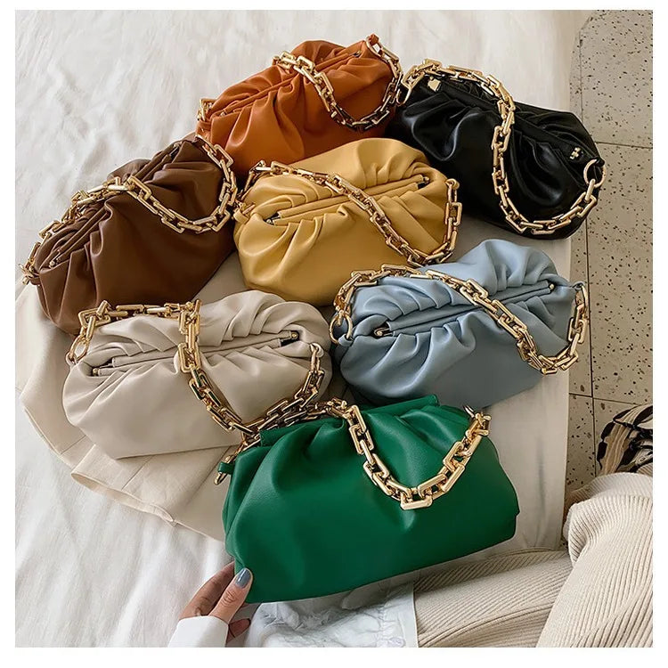 Gold Chain Shoulder Bags for Women 2020 Solid Color Luxury Cloud Bag Female Crossbody Messenger Handbags Lady Party Clutch