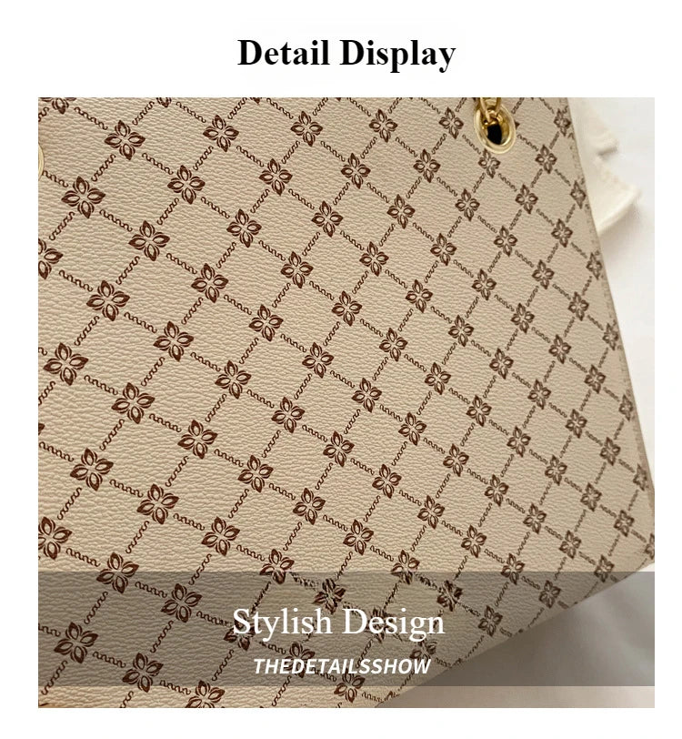 New Grid 2024 Large Capacity Commuter Tote Bag Chain Strap Single Shoulder Women's Bag Fashion Handheld Crossbody