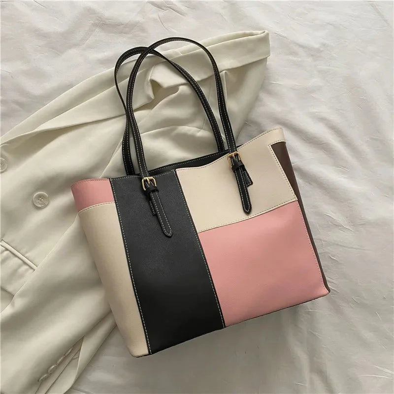 Casual Candy Color Spliced Women's Shoulder Bag Soft Surface Single Shoulder Bag Simple Handheld Bag Hip Hop Style Square Shape