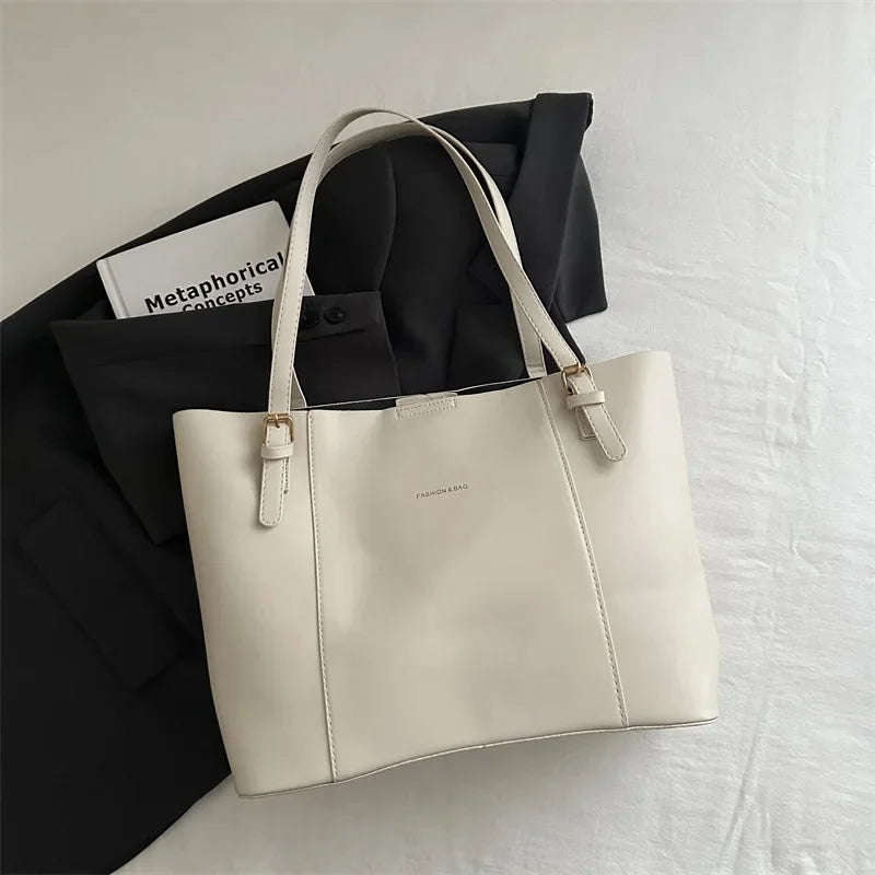 Retro Minimalist Large Capacity Commuter Bag Women's Winter New Fashion Handbag Shoulder Bag Tote Bag Soft Polyester Lining