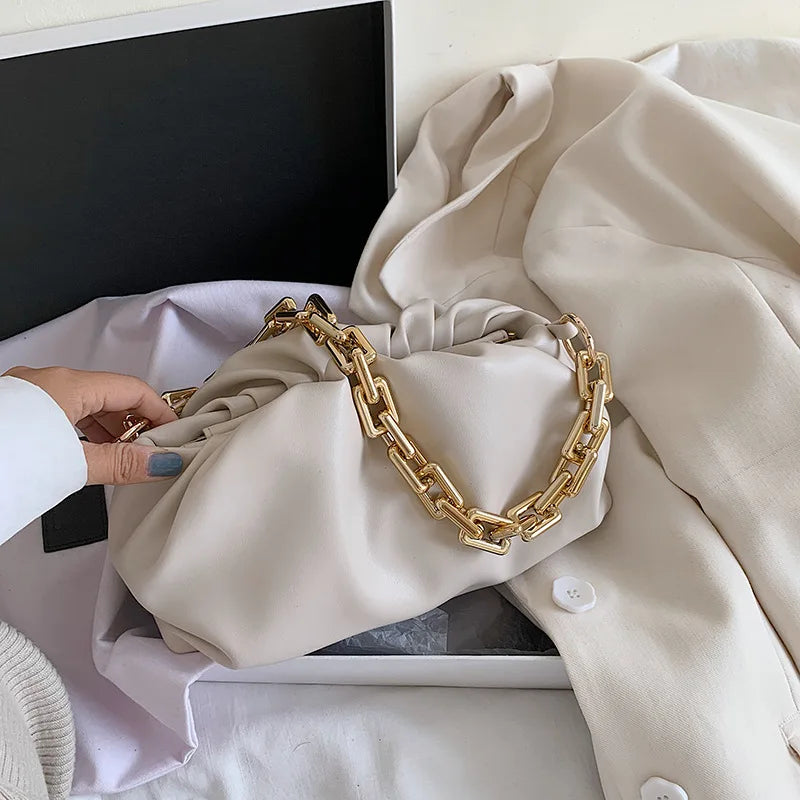 Gold Chain Shoulder Bags for Women 2020 Solid Color Luxury Cloud Bag Female Crossbody Messenger Handbags Lady Party Clutch