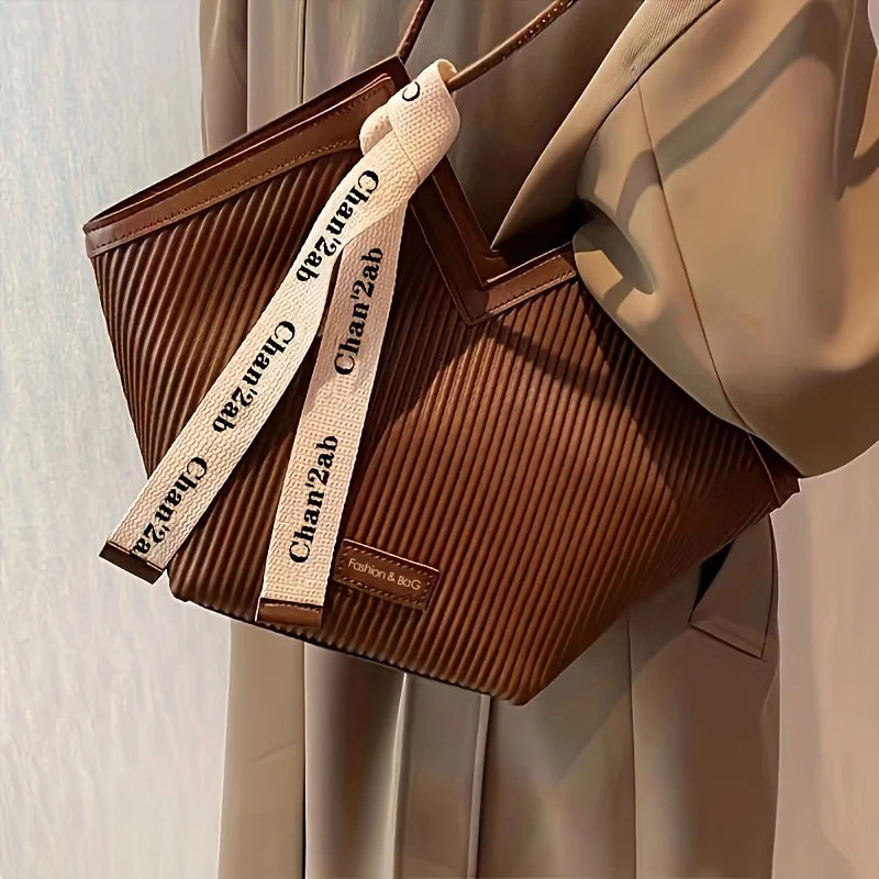 love design tote bag trendy large capacity shoulder bag faux leather simple bag for work