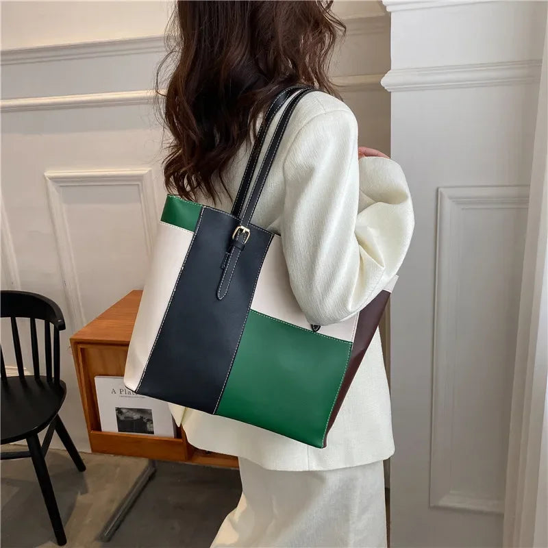 Casual Candy Color Spliced Women's Shoulder Bag Soft Surface Single Shoulder Bag Simple Handheld Bag Hip Hop Style Square Shape