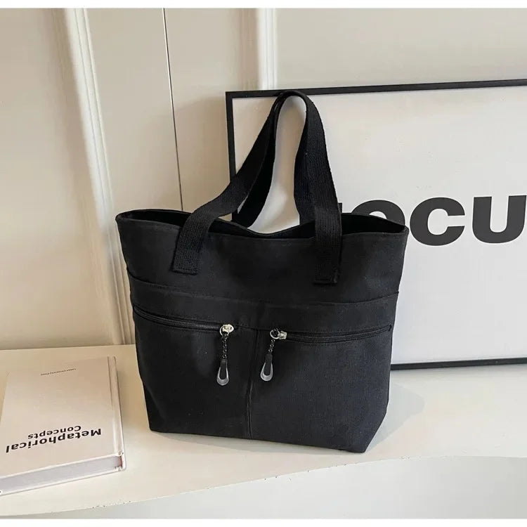 Women's Casual Canvas Shoulder Bag Multi-Pocket Vintage Forest System Practical Large Capacity Tote Bag Bucket Shape Zipper