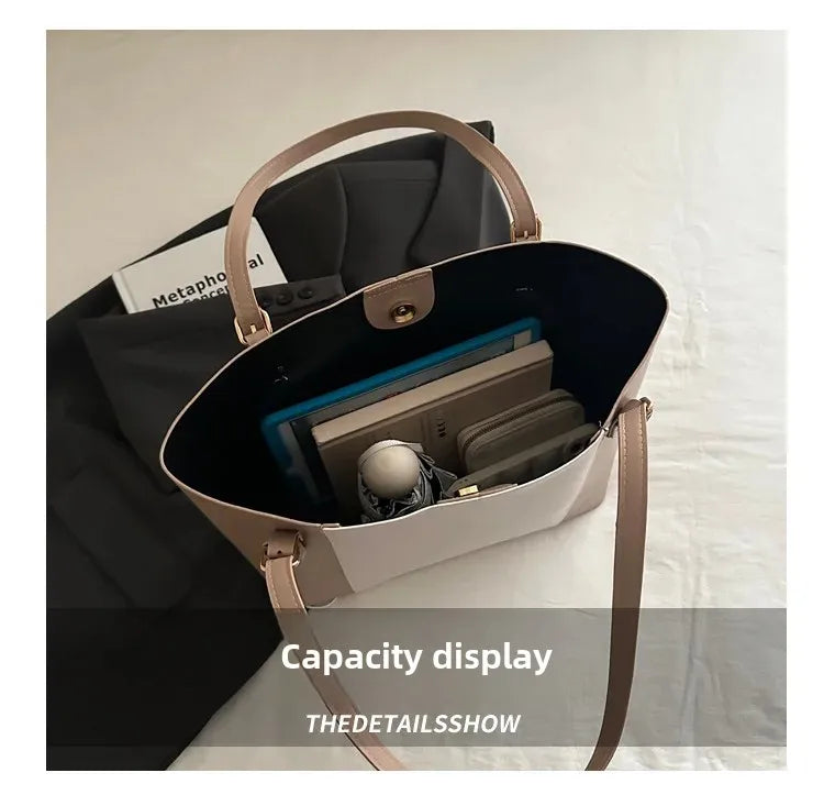 Retro Minimalist Large Capacity Commuter Bag Women's Winter New Fashion Handbag Shoulder Bag Tote Bag Soft Polyester Lining