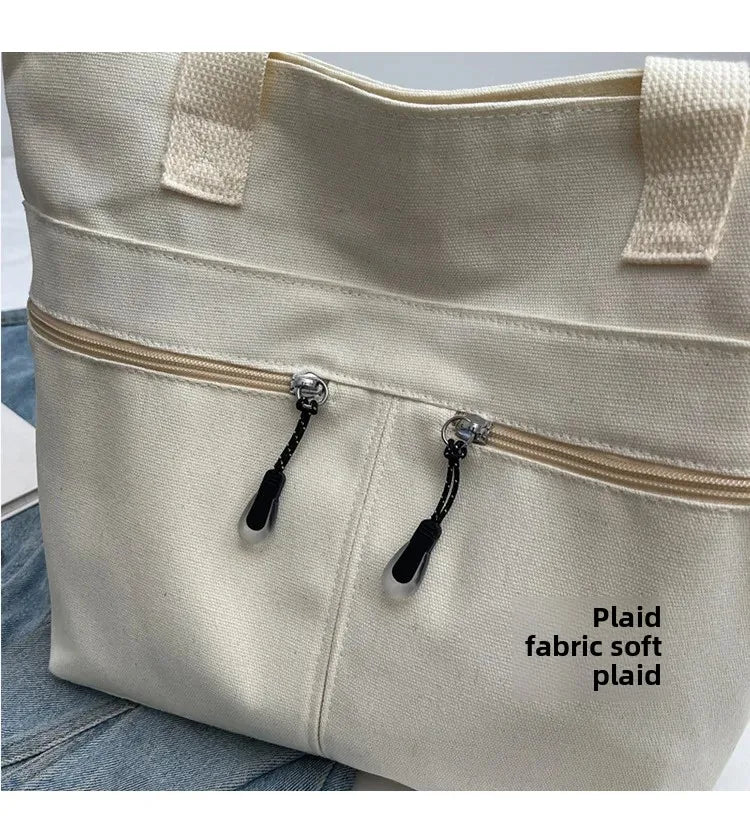 Women's Casual Canvas Shoulder Bag Multi-Pocket Vintage Forest System Practical Large Capacity Tote Bag Bucket Shape Zipper