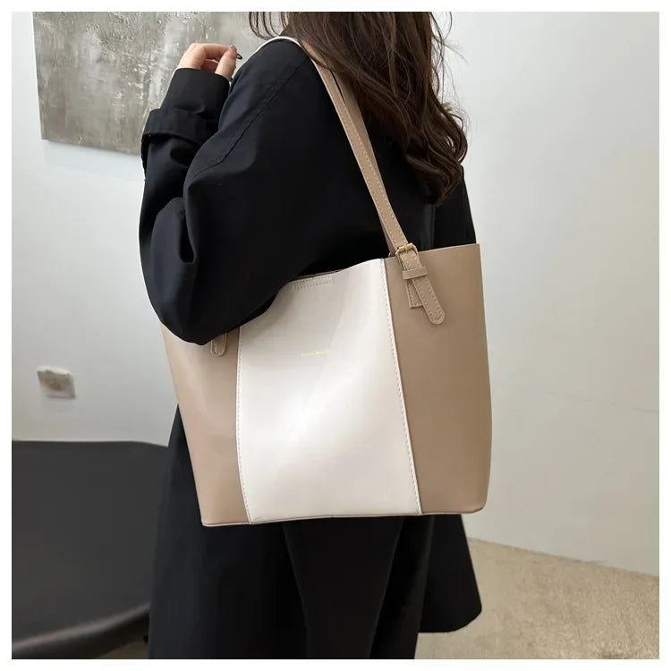Retro Minimalist Large Capacity Commuter Bag Women's Winter New Fashion Handbag Shoulder Bag Tote Bag Soft Polyester Lining