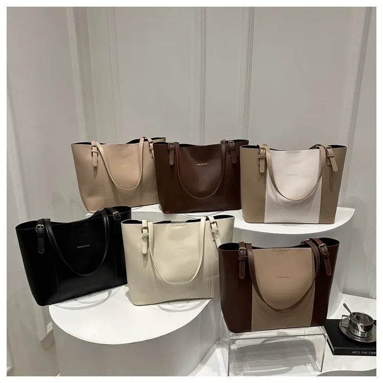 Retro Minimalist Large Capacity Commuter Bag Women's Winter New Fashion Handbag Shoulder Bag Tote Bag Soft Polyester Lining