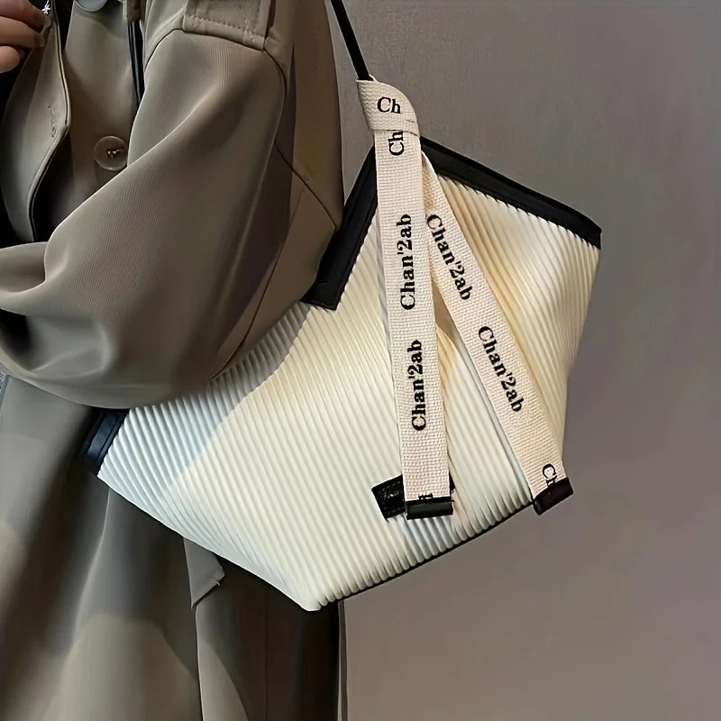 love design tote bag trendy large capacity shoulder bag faux leather simple bag for work