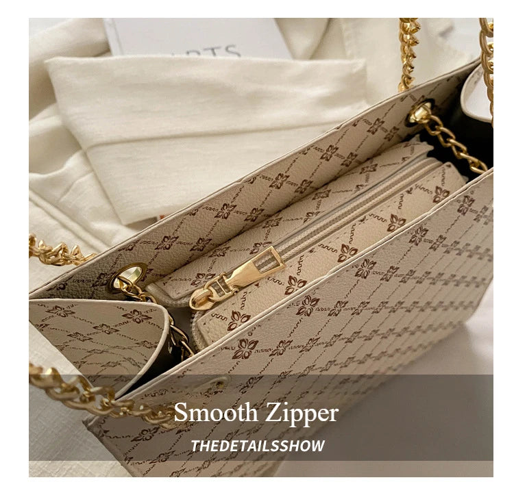 New Grid 2024 Large Capacity Commuter Tote Bag Chain Strap Single Shoulder Women's Bag Fashion Handheld Crossbody