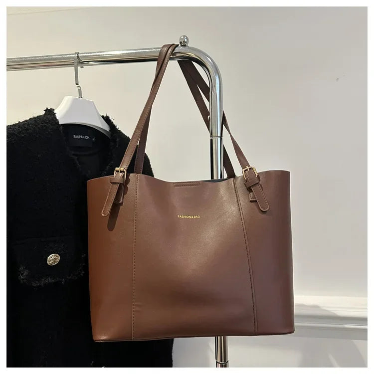 Retro Minimalist Large Capacity Commuter Bag Women's Winter New Fashion Handbag Shoulder Bag Tote Bag Soft Polyester Lining