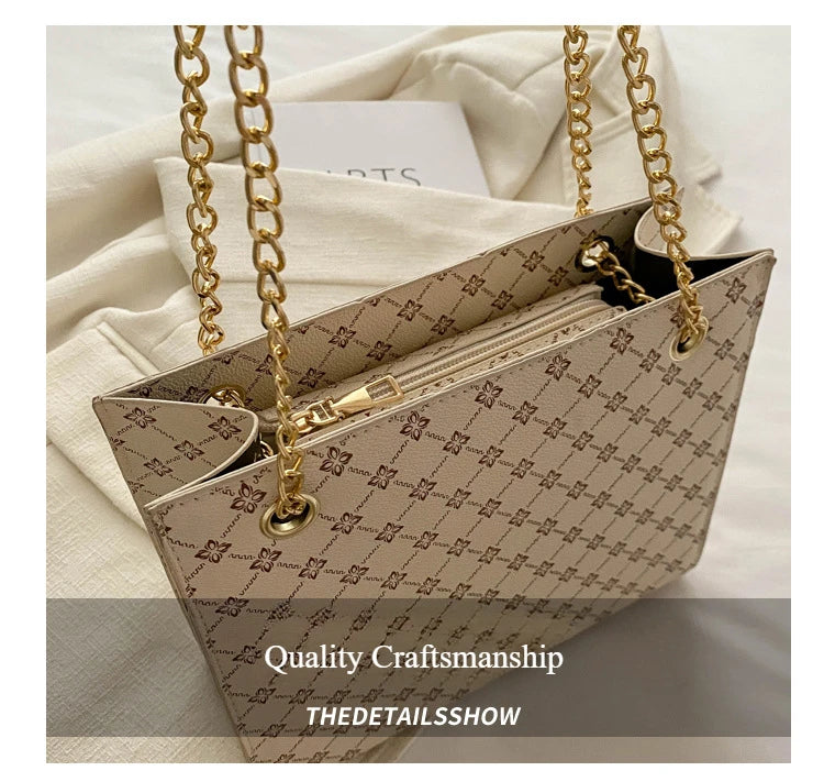 New Grid 2024 Large Capacity Commuter Tote Bag Chain Strap Single Shoulder Women's Bag Fashion Handheld Crossbody