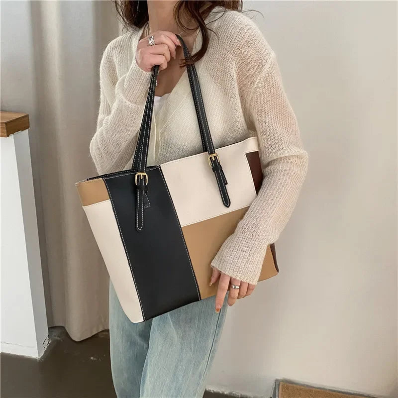 Casual Candy Color Spliced Women's Shoulder Bag Soft Surface Single Shoulder Bag Simple Handheld Bag Hip Hop Style Square Shape