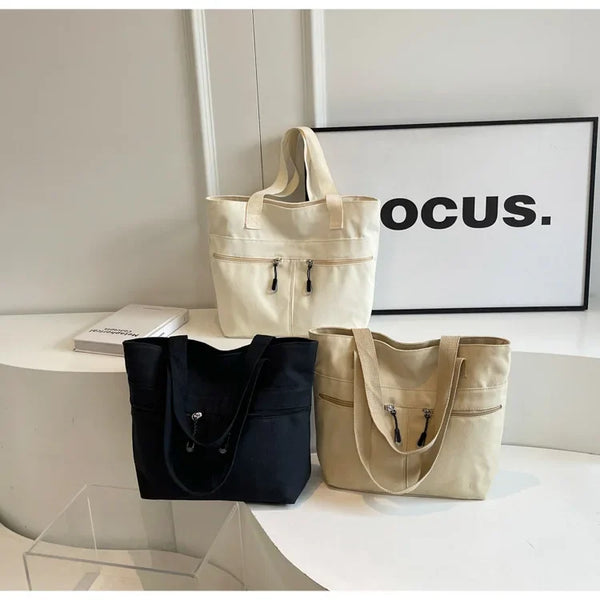 Women's Casual Canvas Shoulder Bag Multi-Pocket Vintage Forest System Practical Large Capacity Tote Bag Bucket Shape Zipper