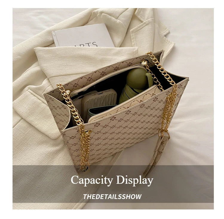 New Grid 2024 Large Capacity Commuter Tote Bag Chain Strap Single Shoulder Women's Bag Fashion Handheld Crossbody