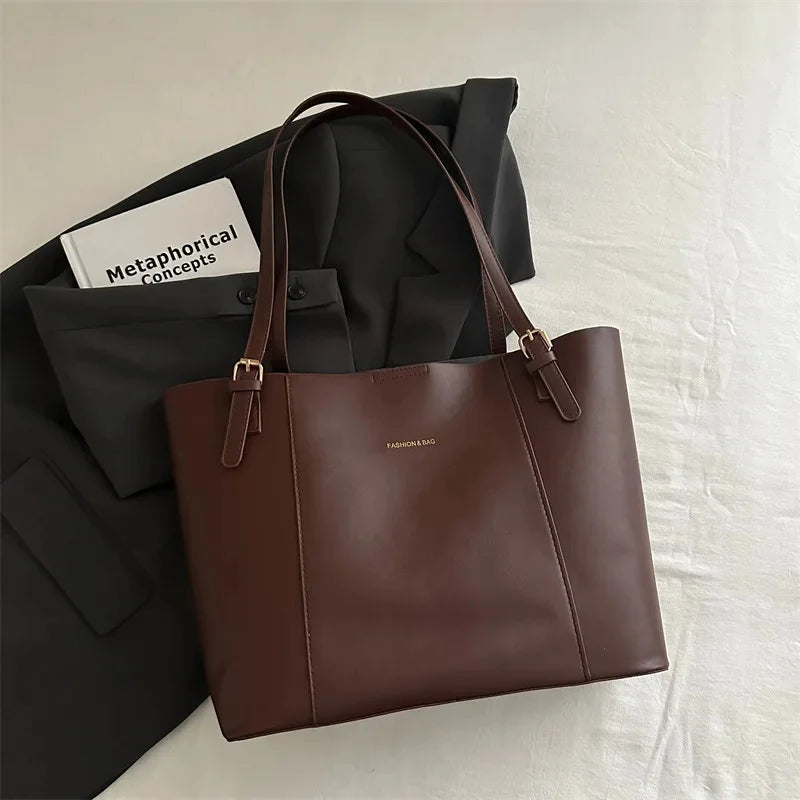 Retro Minimalist Large Capacity Commuter Bag Women's Winter New Fashion Handbag Shoulder Bag Tote Bag Soft Polyester Lining