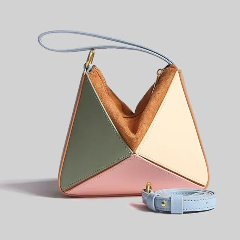 Turkey Style Designer Fold Trianglewomen's Handbag Winter Patchwork Candy Color Versatile Unique Leisure Female Bags