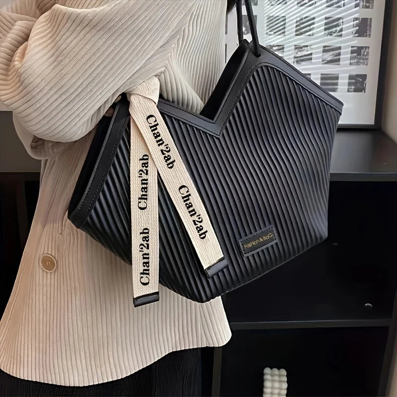 love design tote bag trendy large capacity shoulder bag faux leather simple bag for work