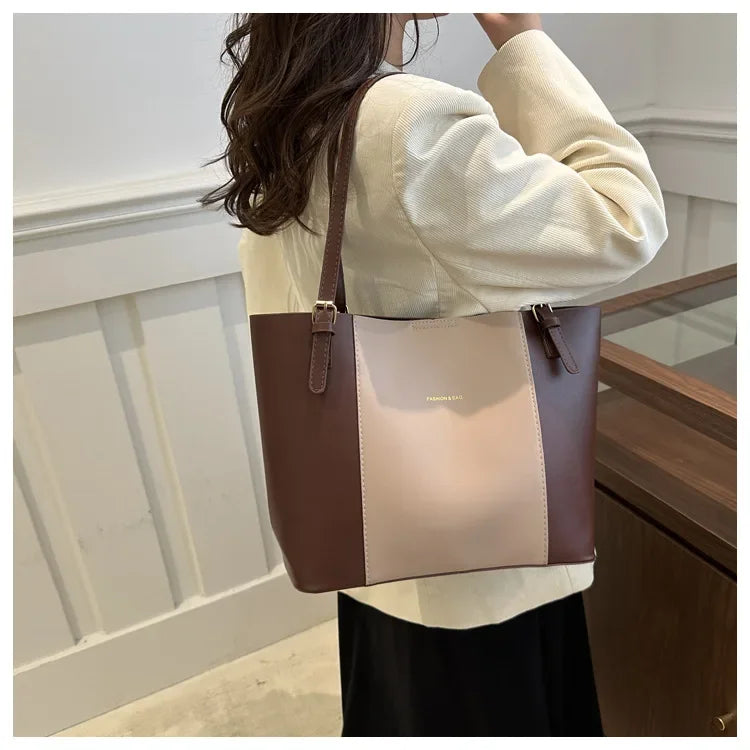 Retro Minimalist Large Capacity Commuter Bag Women's Winter New Fashion Handbag Shoulder Bag Tote Bag Soft Polyester Lining