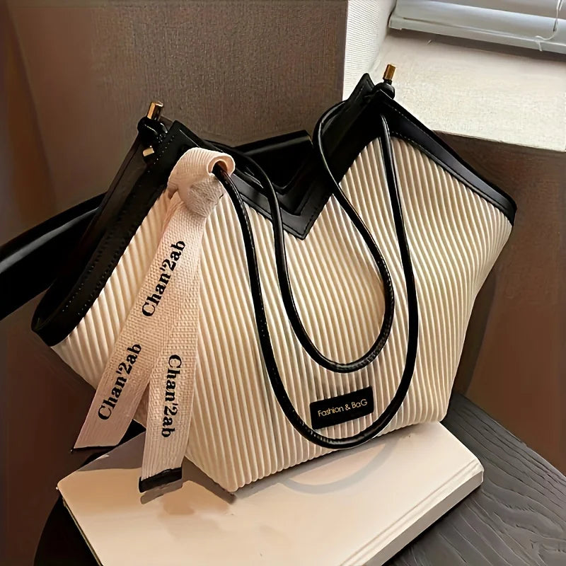 love design tote bag trendy large capacity shoulder bag faux leather simple bag for work