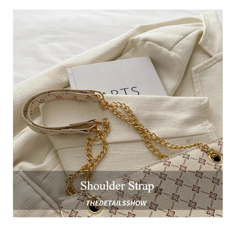 New Grid 2024 Large Capacity Commuter Tote Bag Chain Strap Single Shoulder Women's Bag Fashion Handheld Crossbody