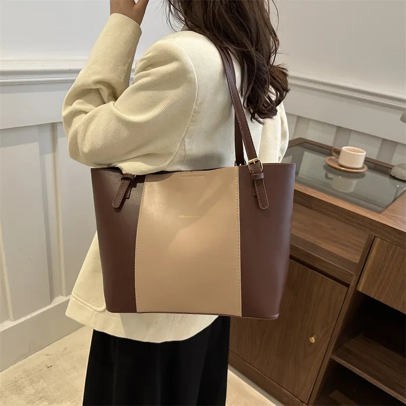 Retro Minimalist Large Capacity Commuter Bag Women's Winter New Fashion Handbag Shoulder Bag Tote Bag Soft Polyester Lining