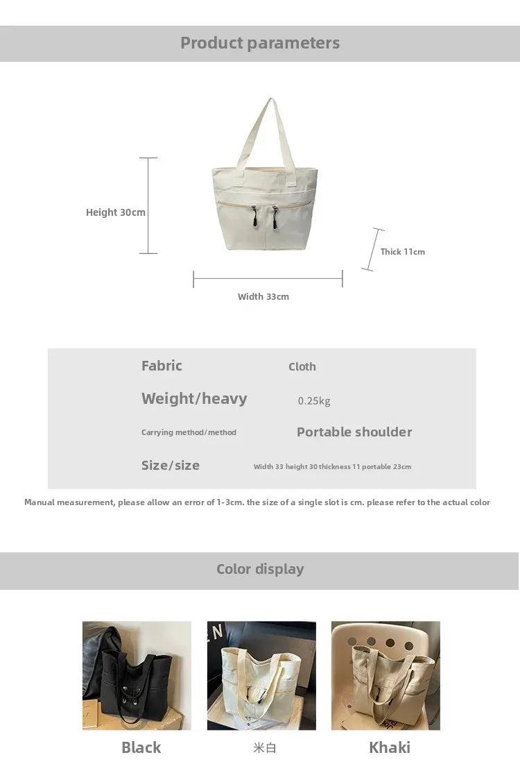 Women's Casual Canvas Shoulder Bag Multi-Pocket Vintage Forest System Practical Large Capacity Tote Bag Bucket Shape Zipper