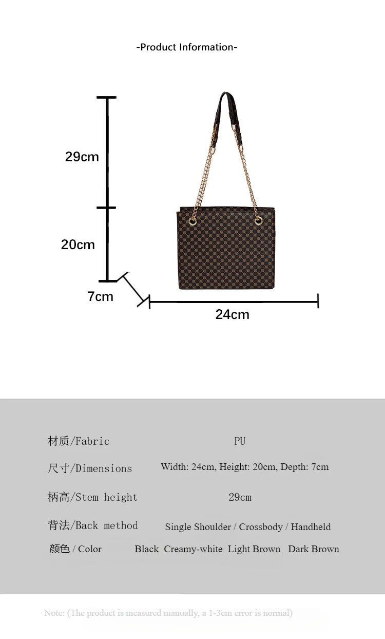 New Grid 2024 Large Capacity Commuter Tote Bag Chain Strap Single Shoulder Women's Bag Fashion Handheld Crossbody