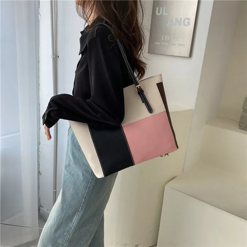 Casual Candy Color Spliced Women's Shoulder Bag Soft Surface Single Shoulder Bag Simple Handheld Bag Hip Hop Style Square Shape