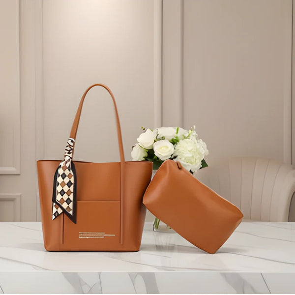 Elegant 2 Piece Tote Bag with Scarf Accent Curvy Ware-CR-049